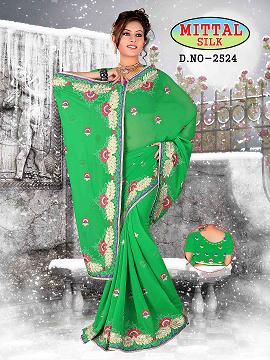 Manufacturers Exporters and Wholesale Suppliers of Green Designer Fancy Saree Surat Gujarat